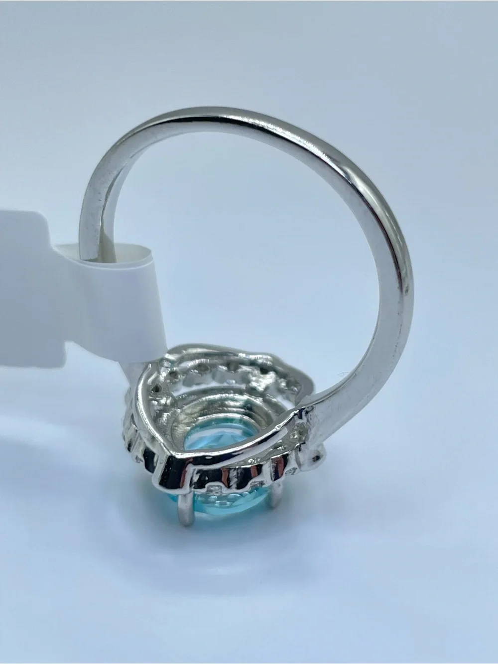 Swarovski Crystal Elements Aquamarine Blue Crystal Halo Art Deco Ring Sz 10